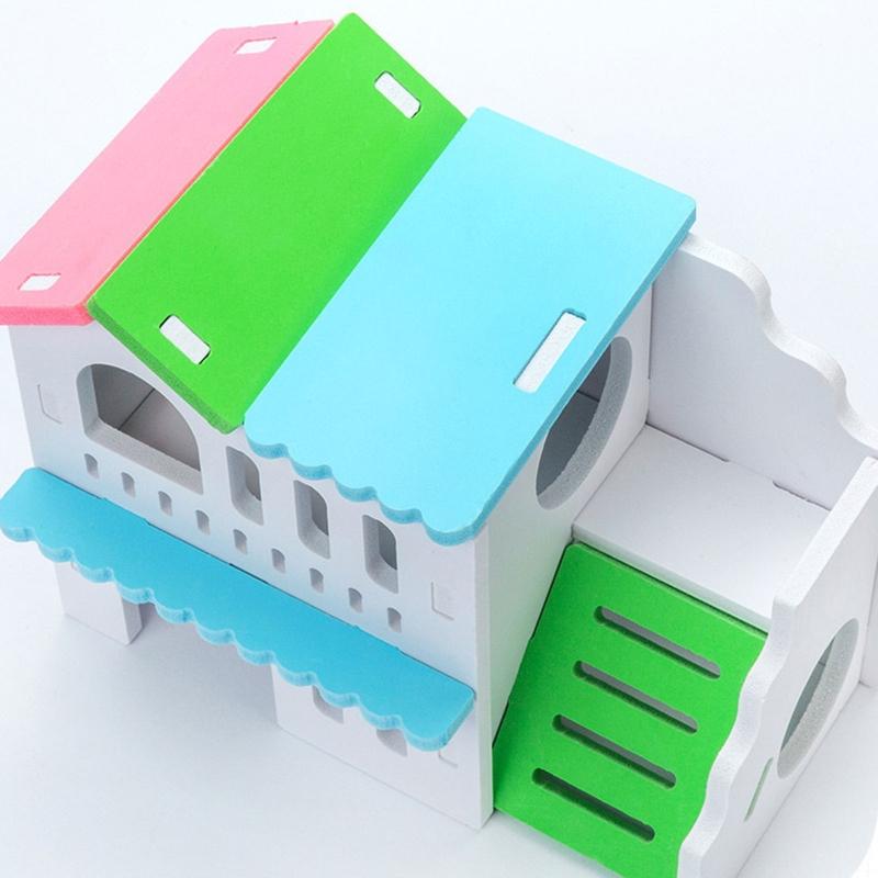 Wooden Hamster Deluxe Double Deck Villa Natural Living Hideout Hut Toy Small Animal Chew Toy for Hamster Cage