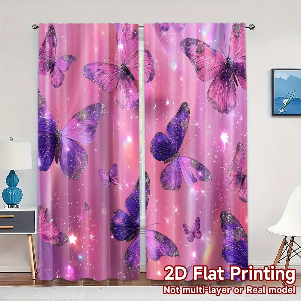 

2D Flat Printing JIT 2pcs Curtains (Without Rod) Butterfly Dreams Chic Print Curtains Versatile Durable Polyester Curtains 100*130 Grommet Top 1pcs
