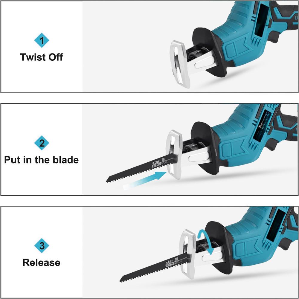 Portable Cordless Reciprocating Saw Adjustable Speed Chainsaw PVC Pipe Wood Metal Cutting Bandsaw Power Tool