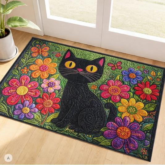 

Faux-Embroidered Horse Doormat Four Cheerful Horses Playful Charm Welcome Mat for Your Doorstep 40cm x 60cm