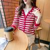 Spring and Autumn Women's Fashion Korean Striped Long Sleeve Tops Age Reducing Outerwear Knitwear