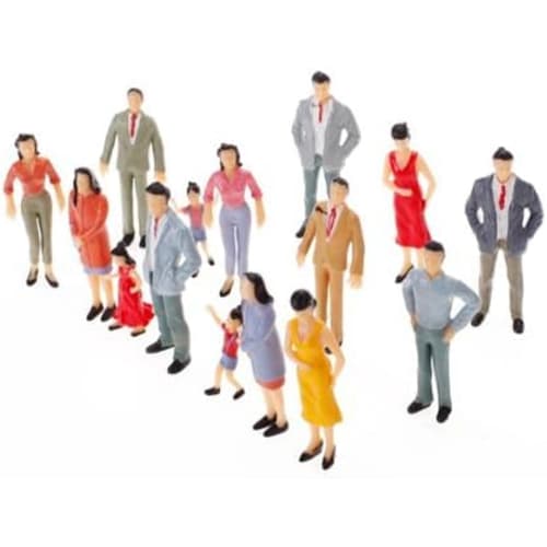 Set of 100 1:150 Scale Painted Figures, 8-11mm, for Model Trains, Dioramas, Architectural Models, and Trains.
