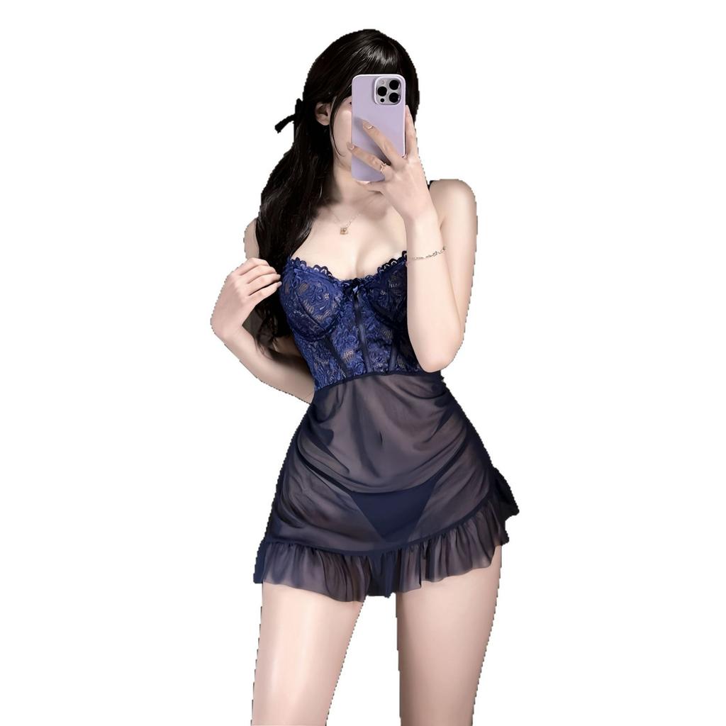 Night Cat Erotic Underwear Pure Desire Sexy Lace Hip Skirt Perspective Belt Steel Ring Nightgown Small Chest Show Big Uniform Suit