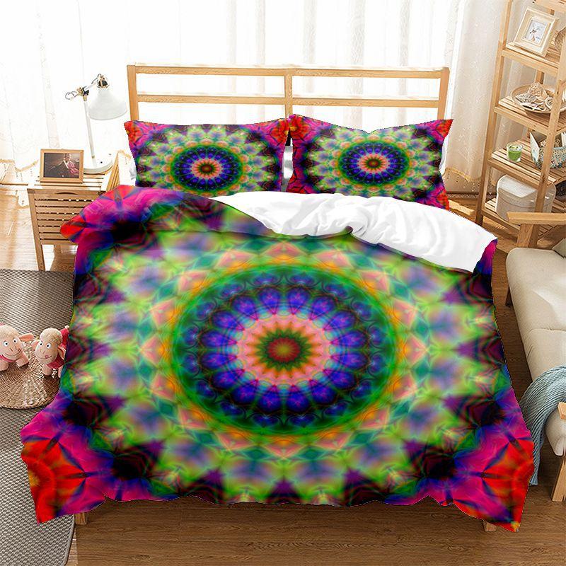 Set Husă de Plapumă Mandala Mărime King Queen Stil Boem Model Mandala Elefant Set de Lenjerie de Pat din Poliester pentru Băieți Fete Copii Adolescenți