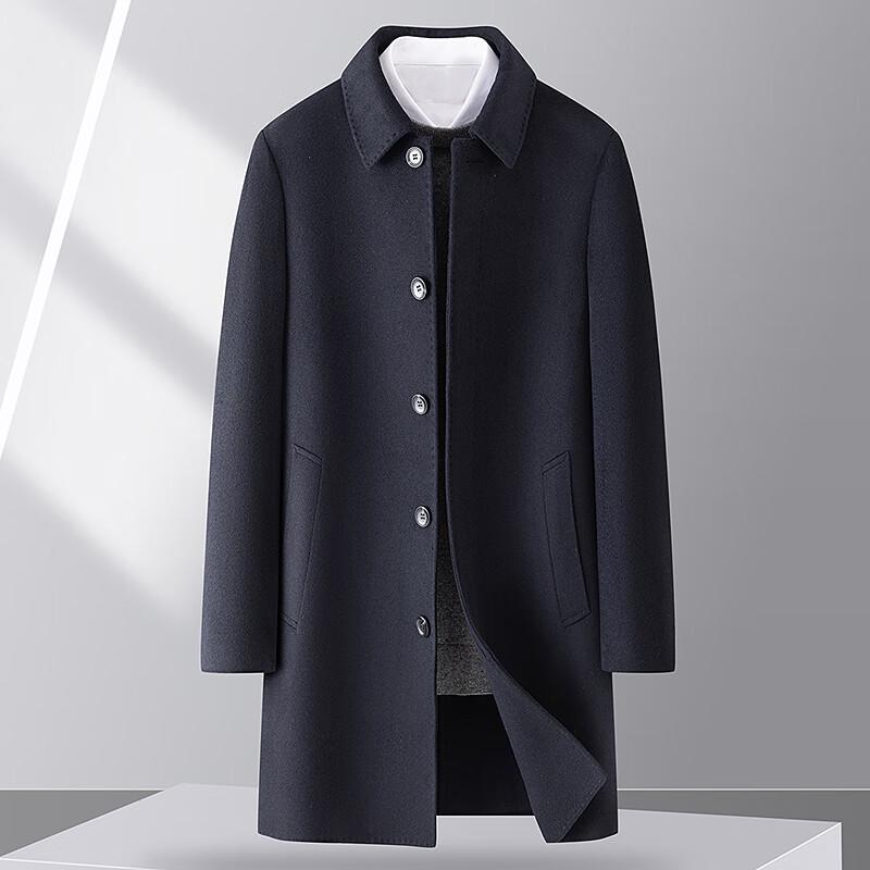 FAPAI Men's 70% Merino Wool Lapel Mid-length Overcoat