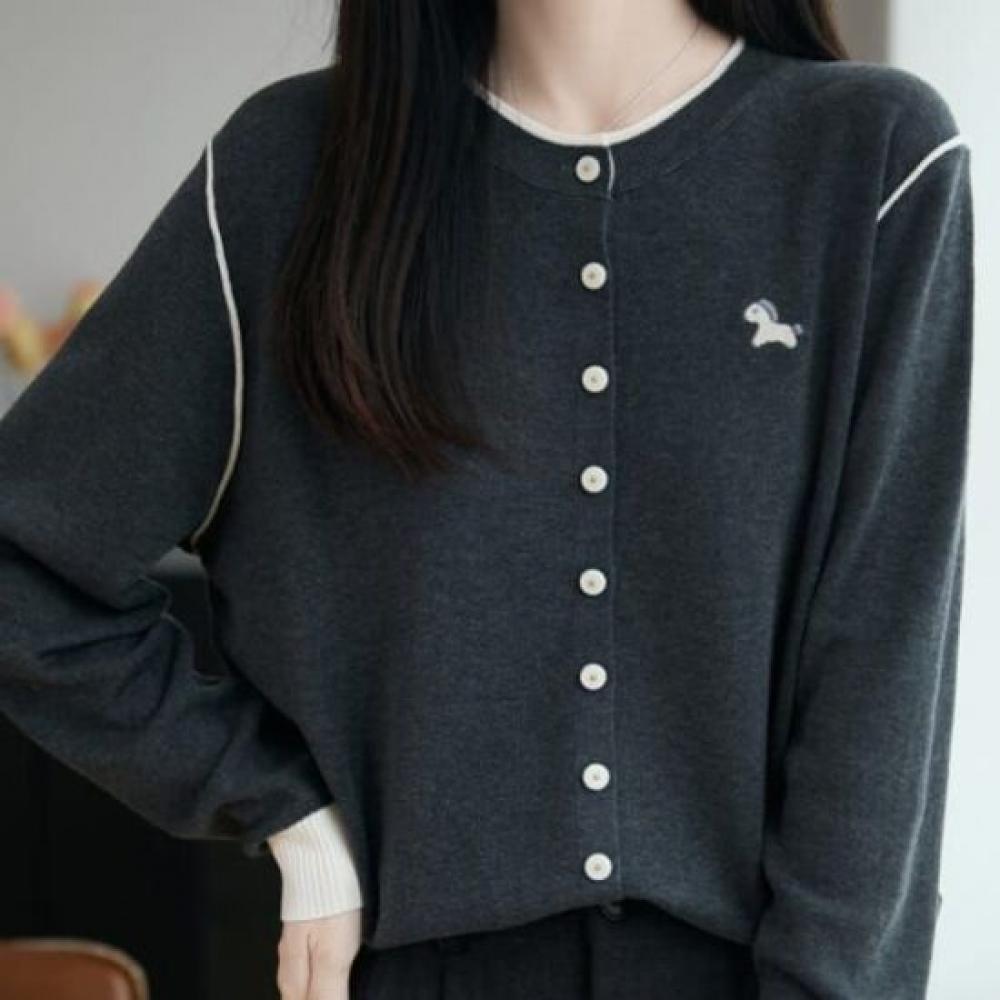Navava Women Embroidery Point Long Sleeve Knit Cardigan Nk3565