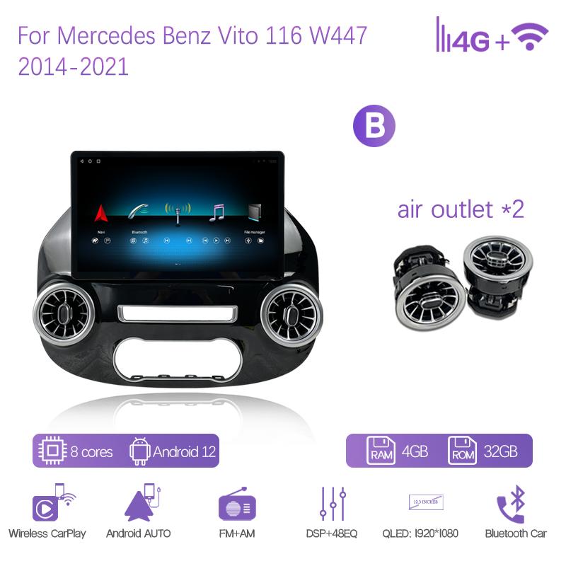 13.9Inch For Mercedes Benz Vito W447 2014-2025 Car Multimedia Player GPS Navigation Radio Android12 8+256G CarPlay 4G 360Camera