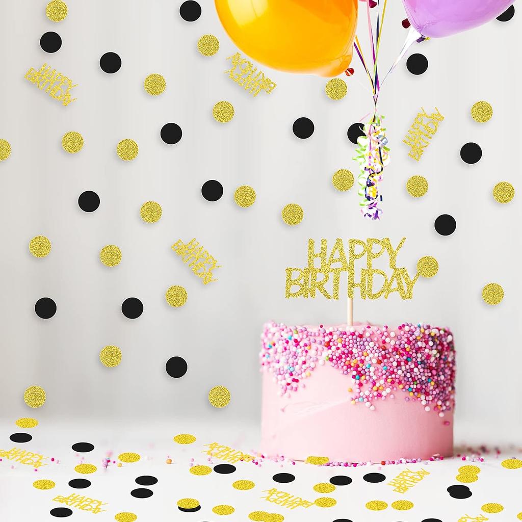 Happy Birthday Party Confetti for Table Glitter Black and Gold Birthday Table Confetti,Sprinkling Scatter Circle Dots Birthday Confetti Paper for