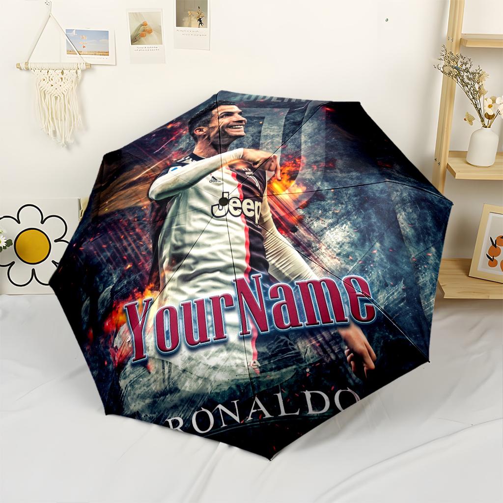 Cristiano Ronaldo Personalized Text Umbrella Portable Automatic Umbrella Compact Durable 8-Rib Lightweight All-Season Umbrella for Travel
