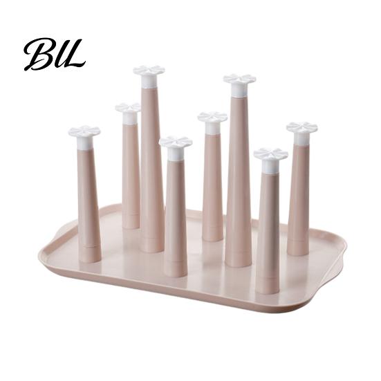 Home Cup Organizer 6-Slot Plastic Drying Rack with Drip Tray Space-Saving Anti-bacterial Holder Countertop for Mugs Glasses BPA-Free Kitchen