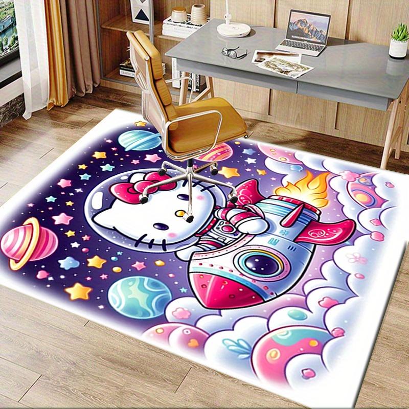 Office Rug Hello Kitty, Space Adventure Anti-Slip Rug, Machine Washable for Living Room, Bedroom, Office, Multiple Sizes, Bedroom Mat, Decorative Mat,