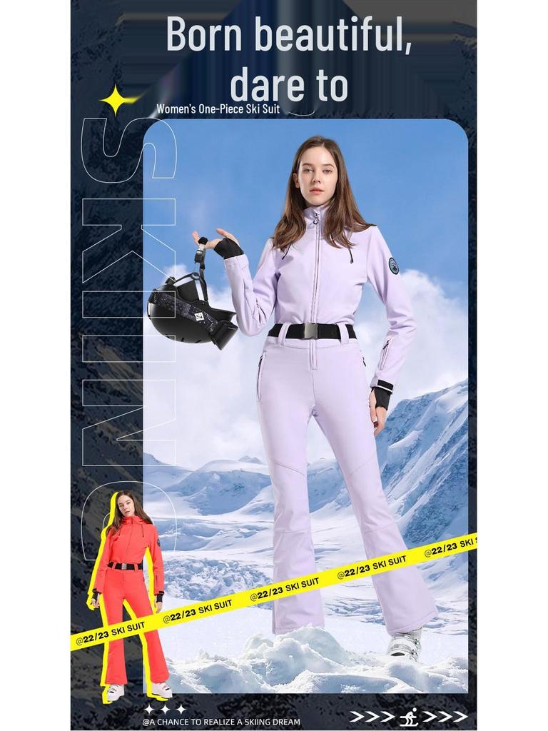 Dámská lyžařská souprava slim fit: Větruodolné, Vodotěsné, Prodyšné a Zateplené Jednodílné Sněhové Oblečení.