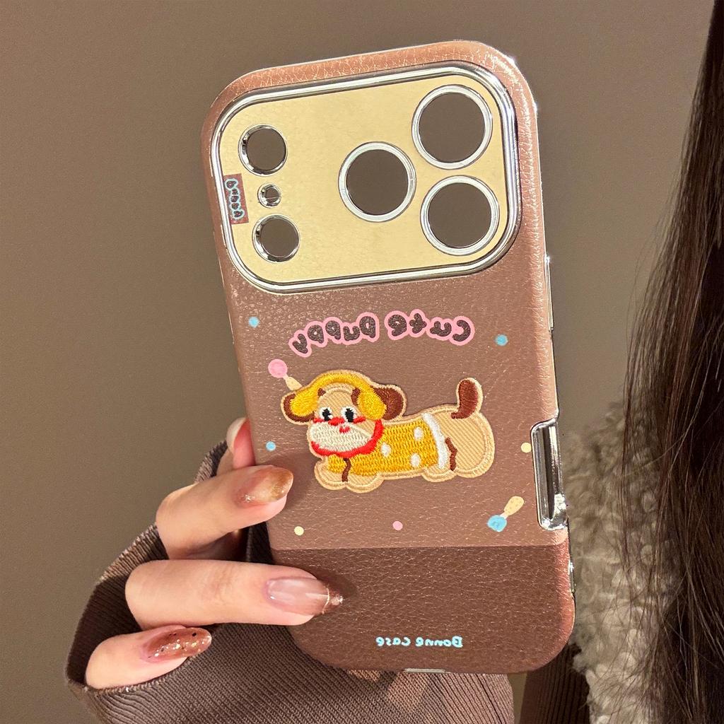 Embroidered Cats and Puppies for IPhone17promax for Apple 16 Mobile Phone Case 15 for 13 Color Leather 11 Mirror