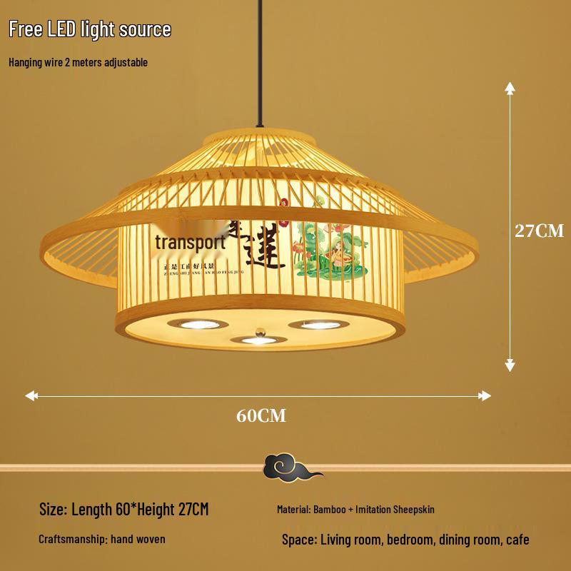 Retro Bamboo Pendant Lamp for Restaurants and Hotels - Chinese Style with Spotlight