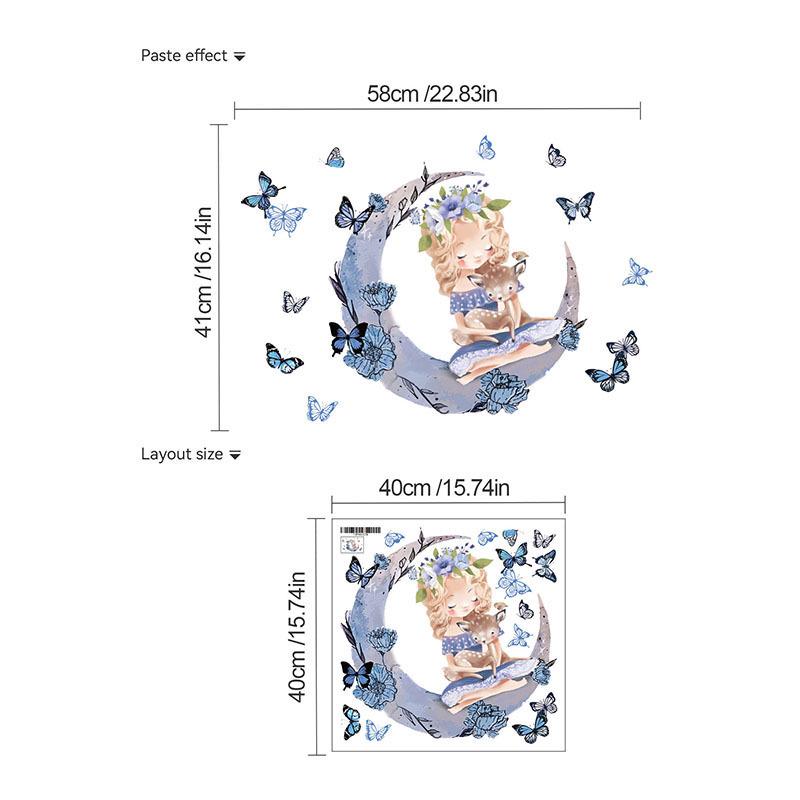 Blue Moon Girl Self-Adhesive Wallpaper Stickers for Children's Room, Living Room, Bedroom Decoration