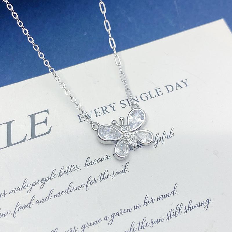 Korean Style S925 Sterling Silver Butterfly Necklace with Zirconia – Fashionable, Cute, Exquisite Design for Women S925 Silver