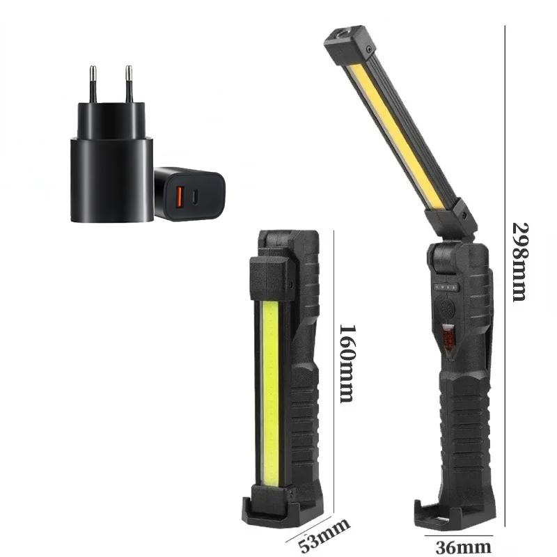 Portable COB High Power LED Flashlight USB Rechargeable Camping Lamp Torch Car Repairing Work Light Hanging Hook Magnet 5 Modes