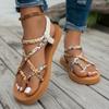 Fashion Floral Printing Flat Sandals for Women Summer 2025 Lightweight Slip On Beach Shoes Woman Braided Band Bohemian Sandalas Mujer