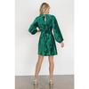 Crushed Velvet Long Sleeve Mini Dress Round Neck Tie Waist Loose Fit Pleated Short Dress for Fall Winter Office Party Casual Evening
