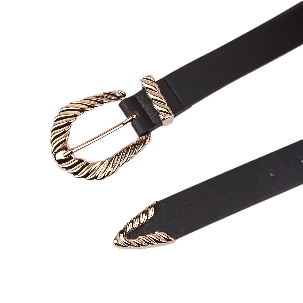 New Women's Big Buckle Flat Belt Fashion Black All-match Three-Piece Set of Imitation Leather Belt Belt