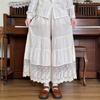 Damen Japanese Style Baumwolle Leinen Spitze Patchwork Weitbeinige Hosen