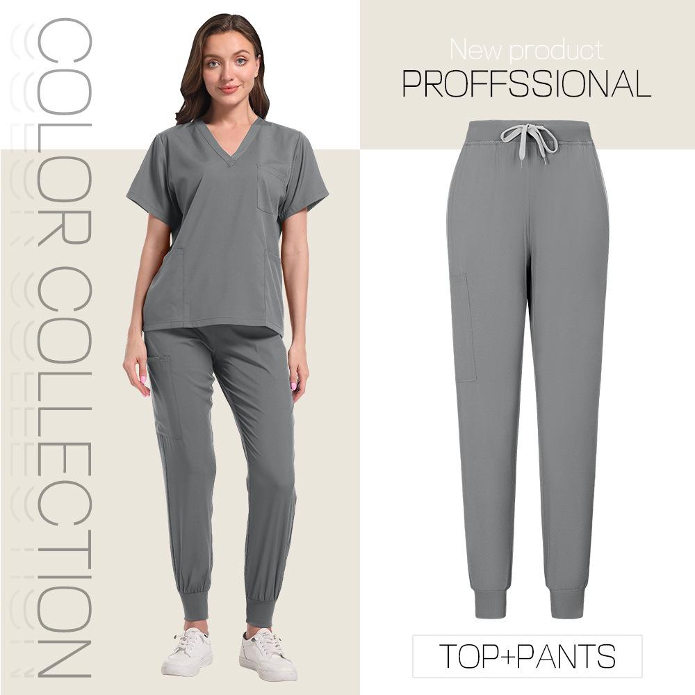Dámská strečová scrubová souprava - Krátký rukáv Oblečení pro kosmetický salon a operační sál