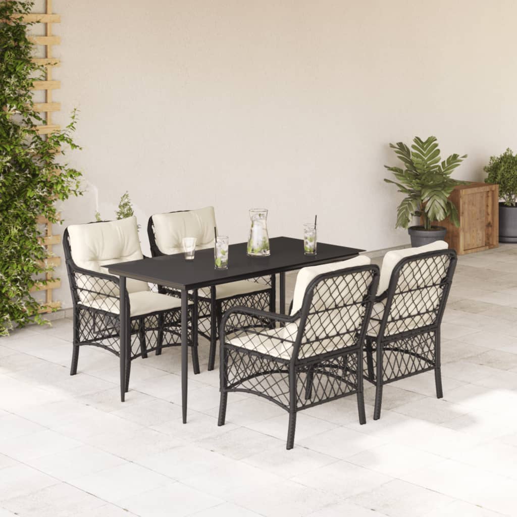 Vidaxl 5-Cz. Garden Furniture Set With Cushions, Black, Poly Rattan