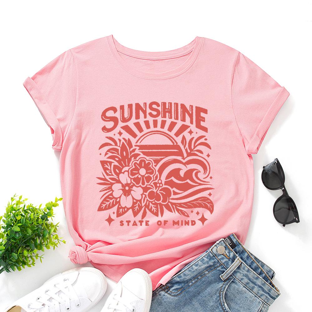 Women's Printed Loose Round Neck Short Sleeved T-shirt for Women Shirt