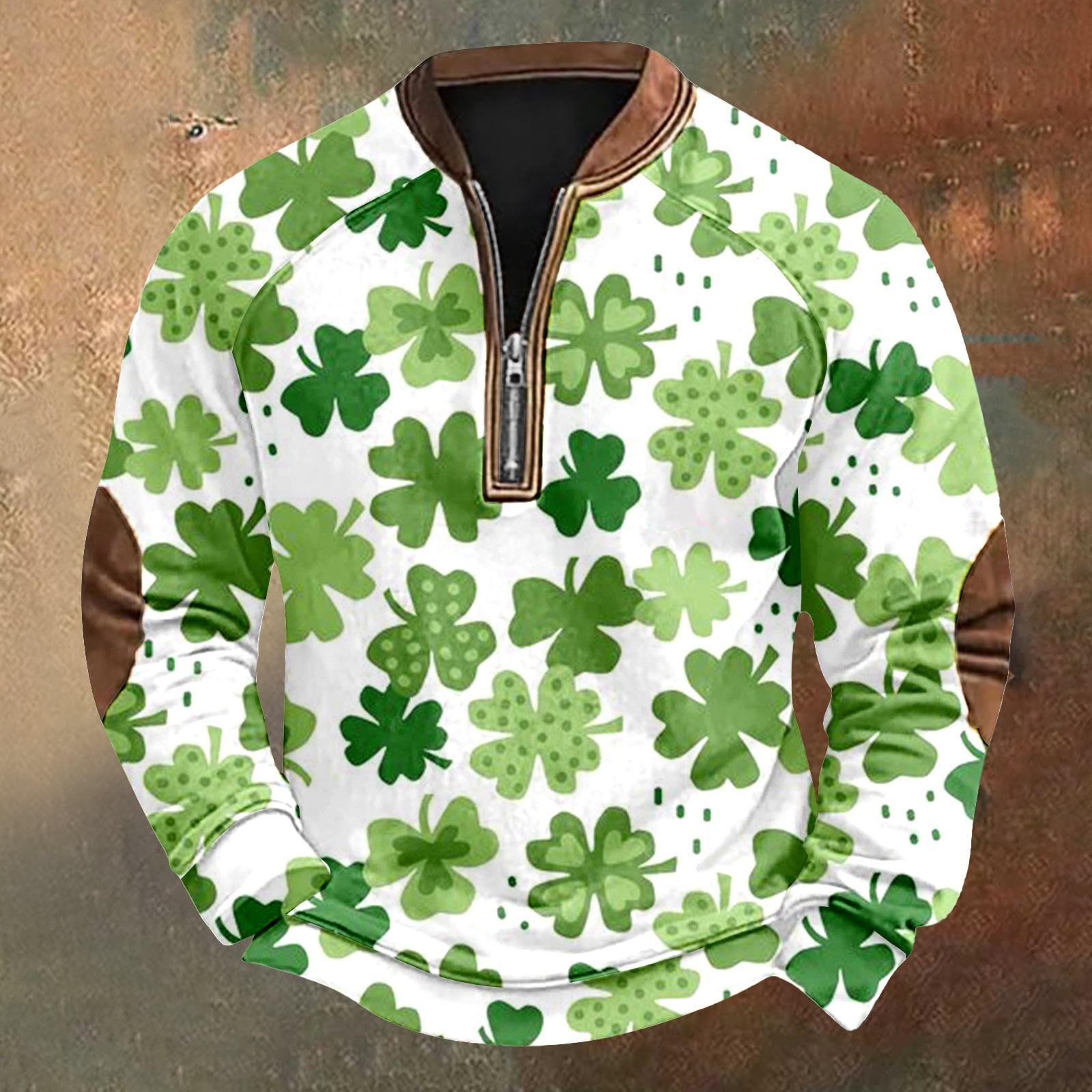 

Мужская ул.. День Патрика Винтаж Повседневный Свитшот на молнии Повседневный Топ для активного отдыха S