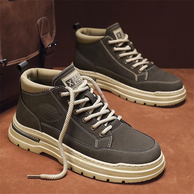 2024 Autumn Shoes for Men Ankle Boots Fashion High Tops Leather Casual Shoes Street Cool Motorcycle Boots