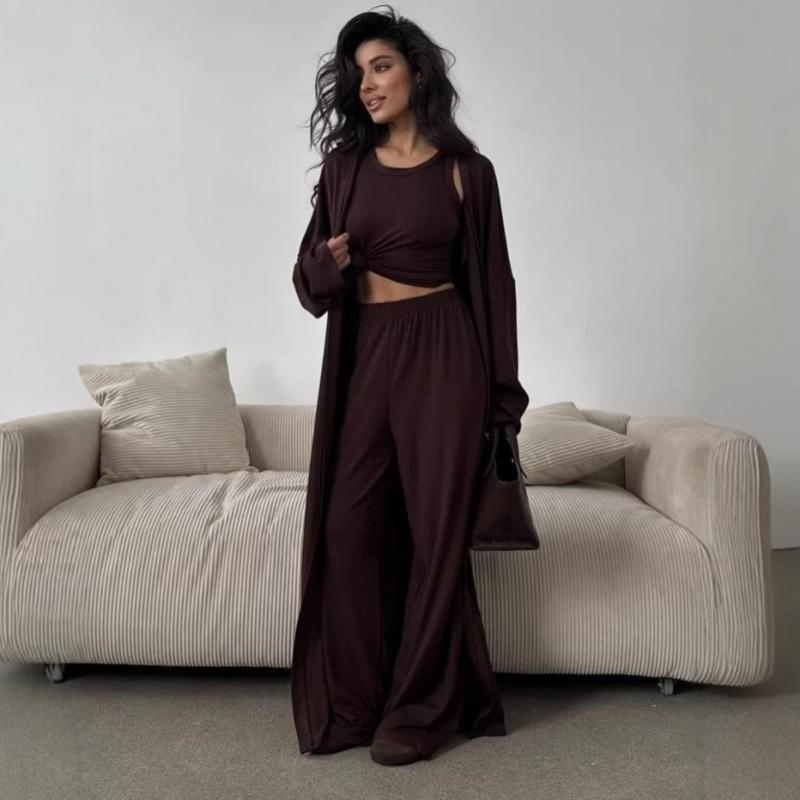 2026 Summer New Casual Cardigan Jacket, Camisole, Wide-Leg Pants Three-Piece Set for Women