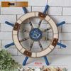Mediterranes Holzschiffsraddekor 45cm Nautisches Ruder Handgefertigt Handwerklich Langlebiges Hängendes Ornament für die Wohnzimmerwand