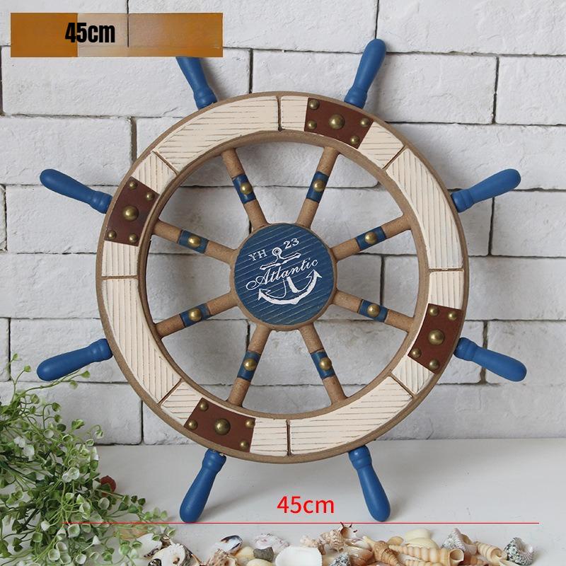 Mediterranes Holzschiffsraddekor 45cm Nautisches Ruder Handgefertigt Handwerklich Langlebiges Hängendes Ornament für die Wohnzimmerwand