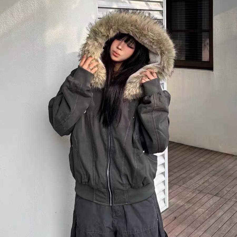 

Women s Winter New Cotton-padded Jacket with Fleece and Thicker Pie To Overcome The Small Cotton-padded Jacket S