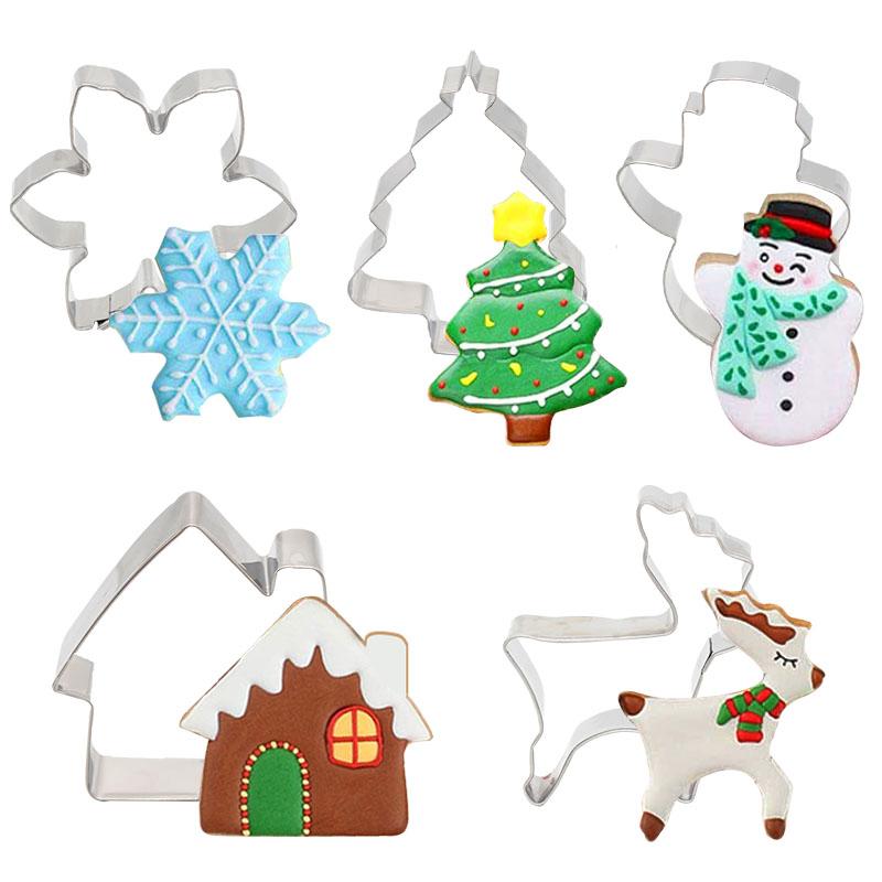 5Pcs Christmas Cookie Cutter Set Gingerbread Man Xmas Tree Biscuit Mold Stamp 2024 Christmas Party New Year Baking Accessories