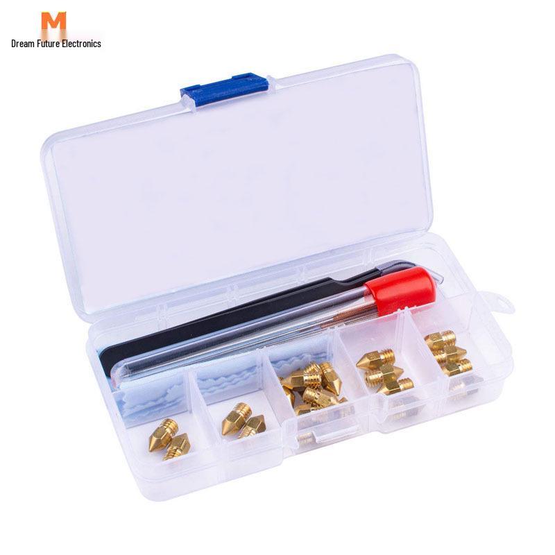 

MK8 3D Printer Nozzle Cleaning Kit: Copper Nozzle, Needles, Tweezers - 32 Pieces None