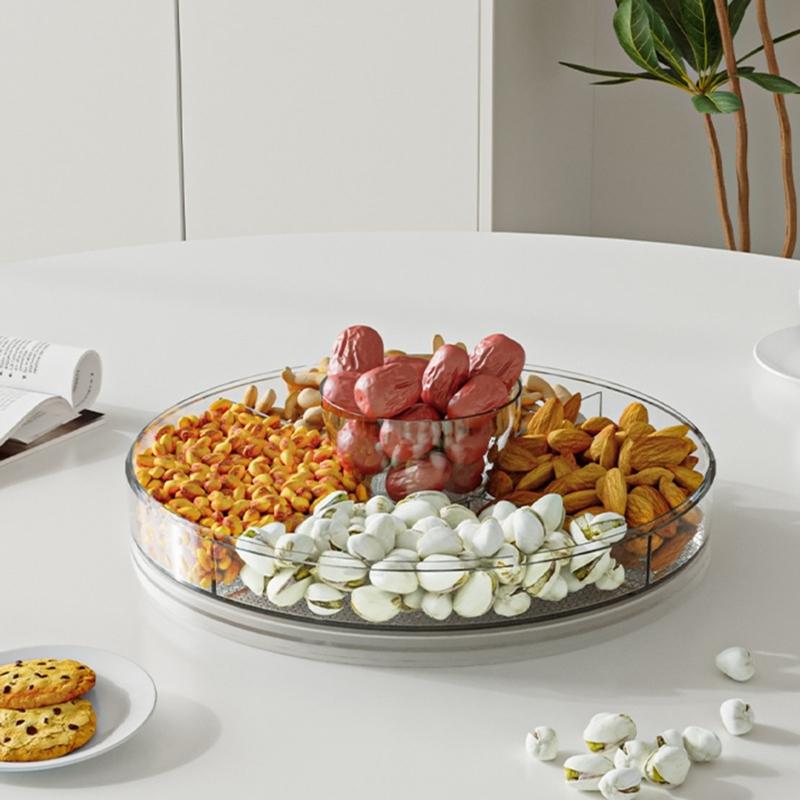 Clear 4 Section Rotating Cold Storage Tray for Parties Snacks Veggies Ideal for Outdoor Gatherings Barbecues Storage