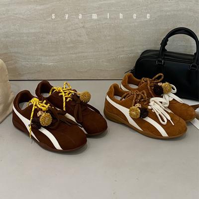 French Retro Leather Sports and Leisure Shoes 2025 New Suede Inner Heightening Pine Cone Shoes Fashionable Cowhide German Training Shoes