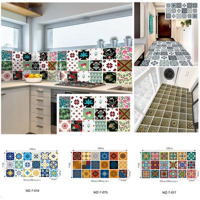 Colorful Floral Pattern Tiles Floor Sticker Kitchen Bathroom Wall Decals Waterproof Peel & Stick Ground Vinyl Wallpaper 50*100cm