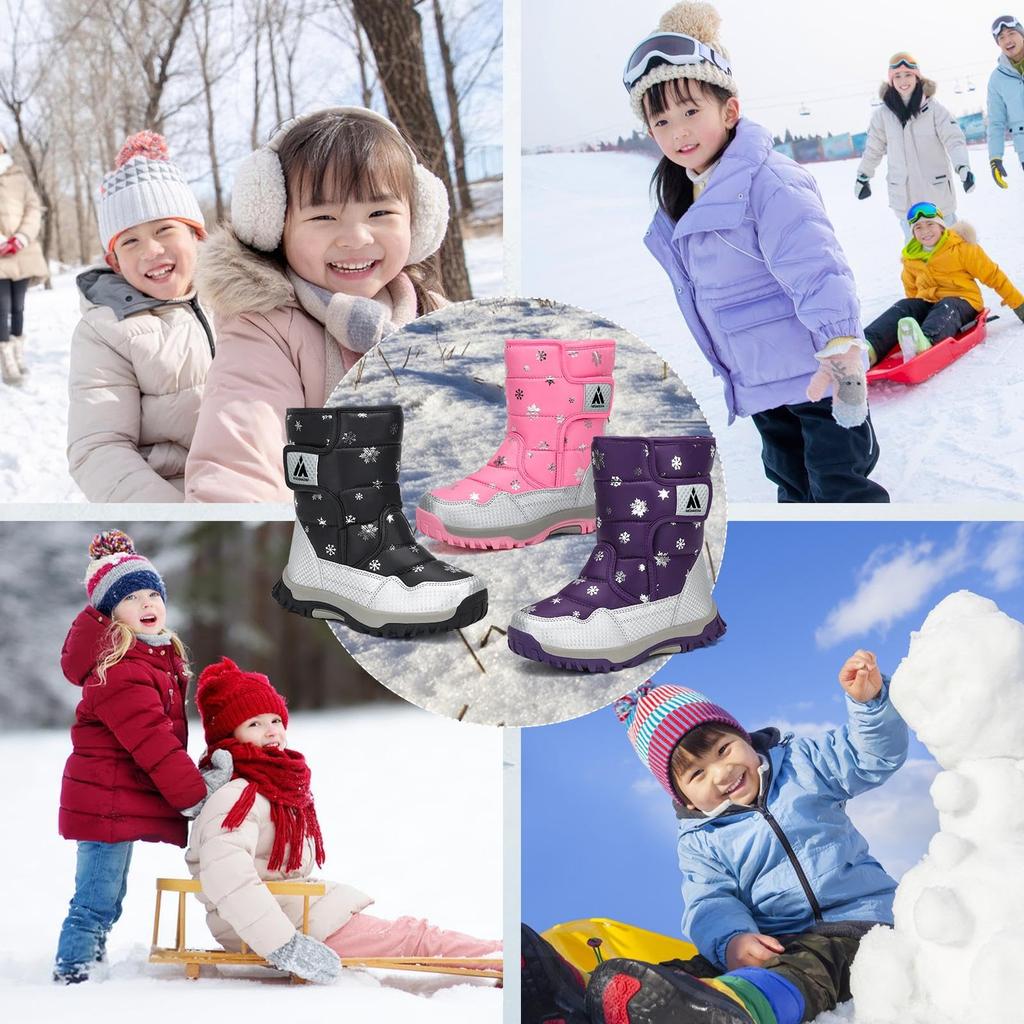 Mishansha Winter Snow Boots with Fleece Waterproof and Perfect for and Playing in the for Boys and Girls Kids' Lining, Non-Slip, School, Outdoors,