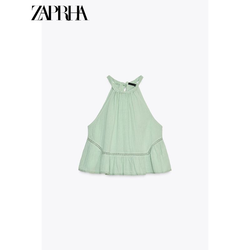 Zaprha 2025 New Arrival Pure Desire Beautiful off-the-Shoulder Embroider Tulle Girly Style Halter Top Female 0881005
