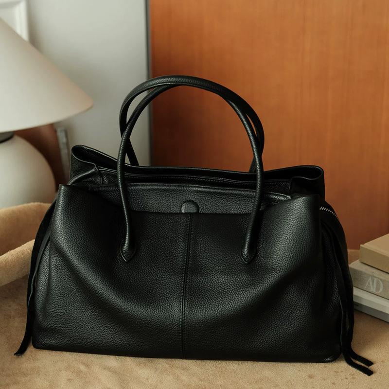 First layer cowhide tote bag row women's versatile simple handbag, large capacity leather commuter underarm shoulder bag