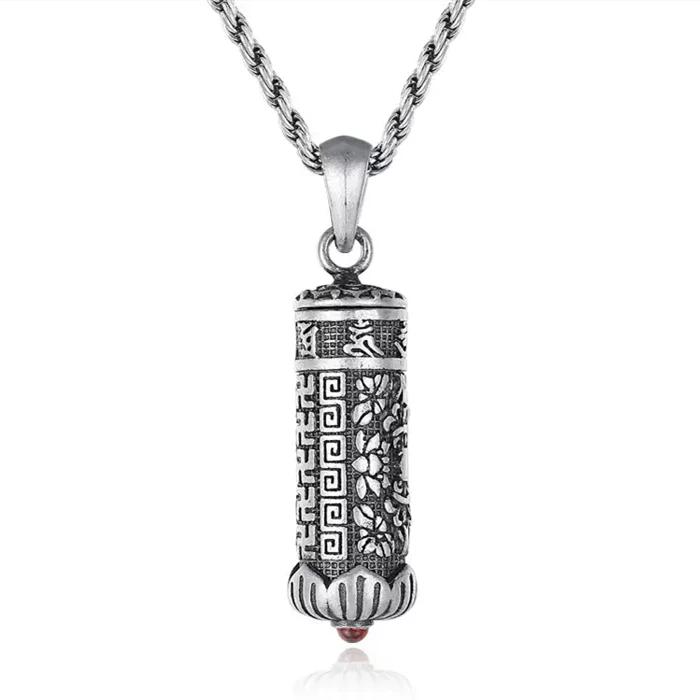 S925 Sterling Silver Cinnabar Gawu Box Pendant, Men's and Women's Jewelry Necklace, Retro and Old Guochao Pendant, Personalized Removable.