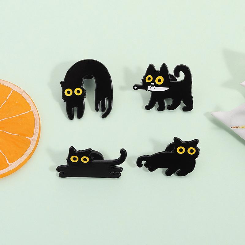 Cute Big Eyes Black Cat Enamel Pin Kawaii Kitty Cartoon Animal Brooches Lapel Backpack Badge Funny Jewelry Gifts For Friends