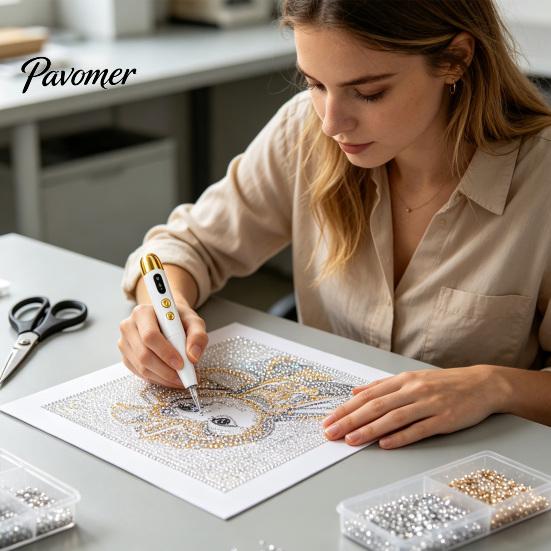 Faux Diamond Art Accessories Electric Rhinestone Pen, Pen with Light, 2 Smart Suction Levels, Rechargeable Wireless Vaccum for Adults DIY Crafting
