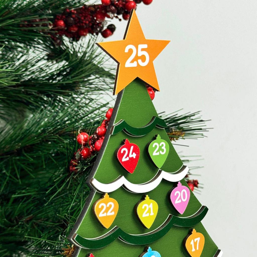 Xmas Tree Wooden Advent Calendar Home Decoration Desktop Ornament Wooden Advent Xmas Countdown Calendar with Stable Base