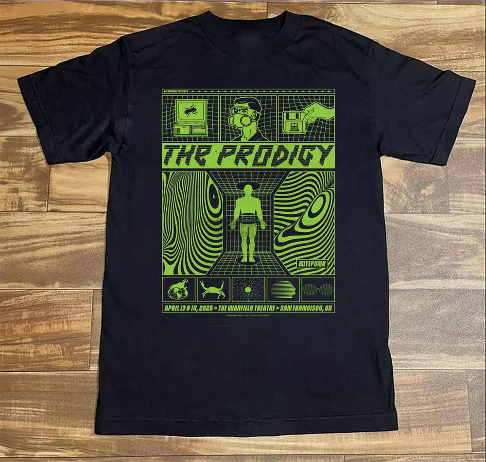 The Prodigy - Постер San Francisco 2025 Футболка с коротким рукавом Черная Все размеры Футболка SS48 Унисекс XXL