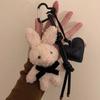 Cartoon Bunny Bow Key Chain Soft Plush Rabbit Doll Pendant Leather Heart Keyring  Hanging Ornaments