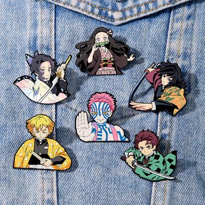 Beautiful 6Pcs/Lot Anime Demon Slayer Cosplay Brooches Lapel Badges Kamado Tanjiro Nezuko Character Backpack Accessories Cartoon Theme