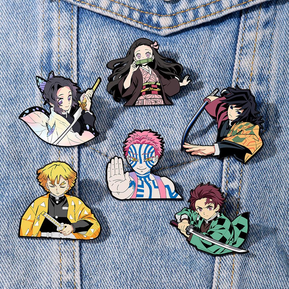 6Pcs/Lot Animation Demon Slayer Costume Play Brooches Lapel Badges Kamado Tanjiro Nezuko Character Bagpack Accessories Animation Design Theme